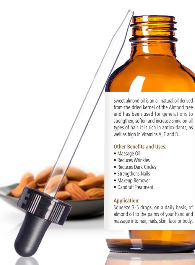Renewalize Organic Sweet Almond Oil MOISTURIZER - in 4 oz Glass Bottle with Dropper | Unrefined Cold Pressed Skincare Lotion | Essential Natural Personal Massage Oils for The Skin and Body - Image 2