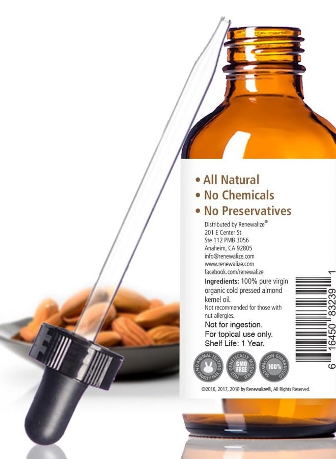 Renewalize Organic Sweet Almond Oil MOISTURIZER - in 4 oz Glass Bottle with Dropper | Unrefined Cold Pressed Skincare Lotion | Essential Natural Personal Massage Oils for The Skin and Body - Image 3
