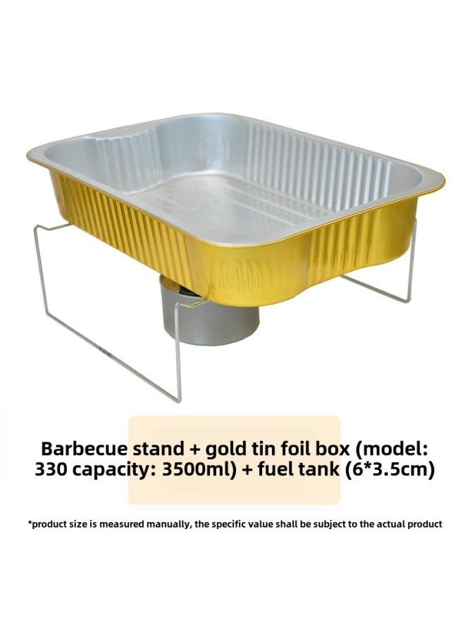 Tin Paper Aluminum Foil Box Disposable Portable Small Hot Pot With Bracket Oil Lamp Pot Set Environmental Protection Heatable And Sealable-Color:330/3500 Hot Pot Set With Plastic Lid-Specifications:1 Set - Image 1