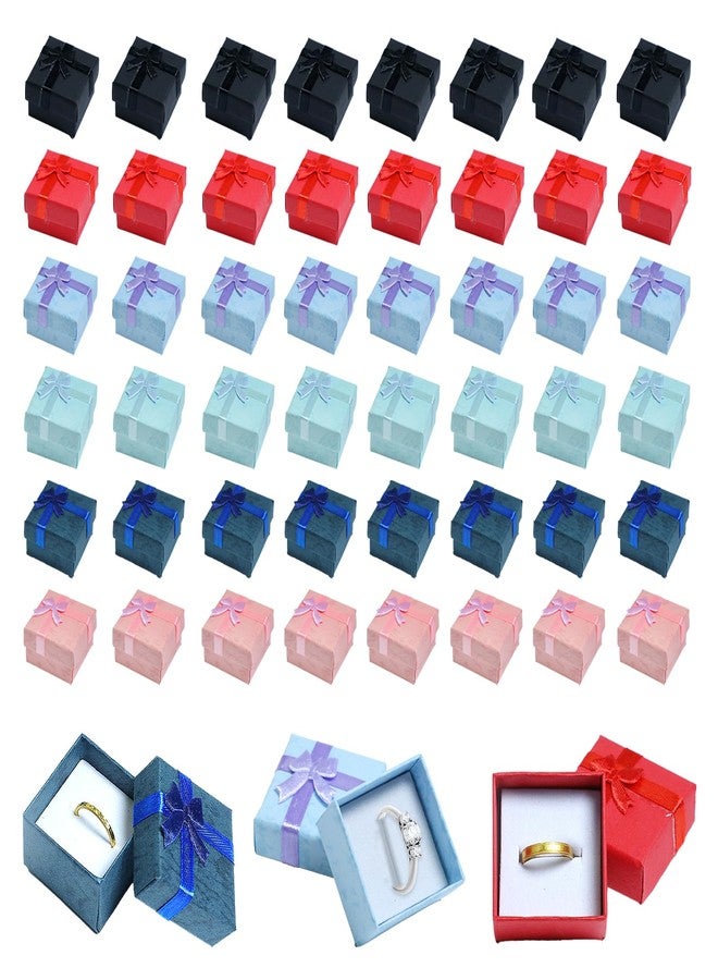 Gabrella 48 Pcs Small Gift Boxes, 1.57x1.57 Inch Mini Gift Box with Lid & Bow for Rings & Jewelry, Multi-Color Square Cardboard Ring Boxes Bulk Set (6 Colors) - Image 1