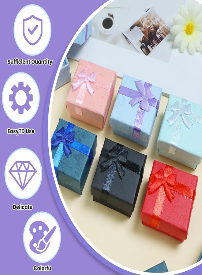 Gabrella 48 Pcs Small Gift Boxes, 1.57x1.57 Inch Mini Gift Box with Lid & Bow for Rings & Jewelry, Multi-Color Square Cardboard Ring Boxes Bulk Set (6 Colors) - Image 3