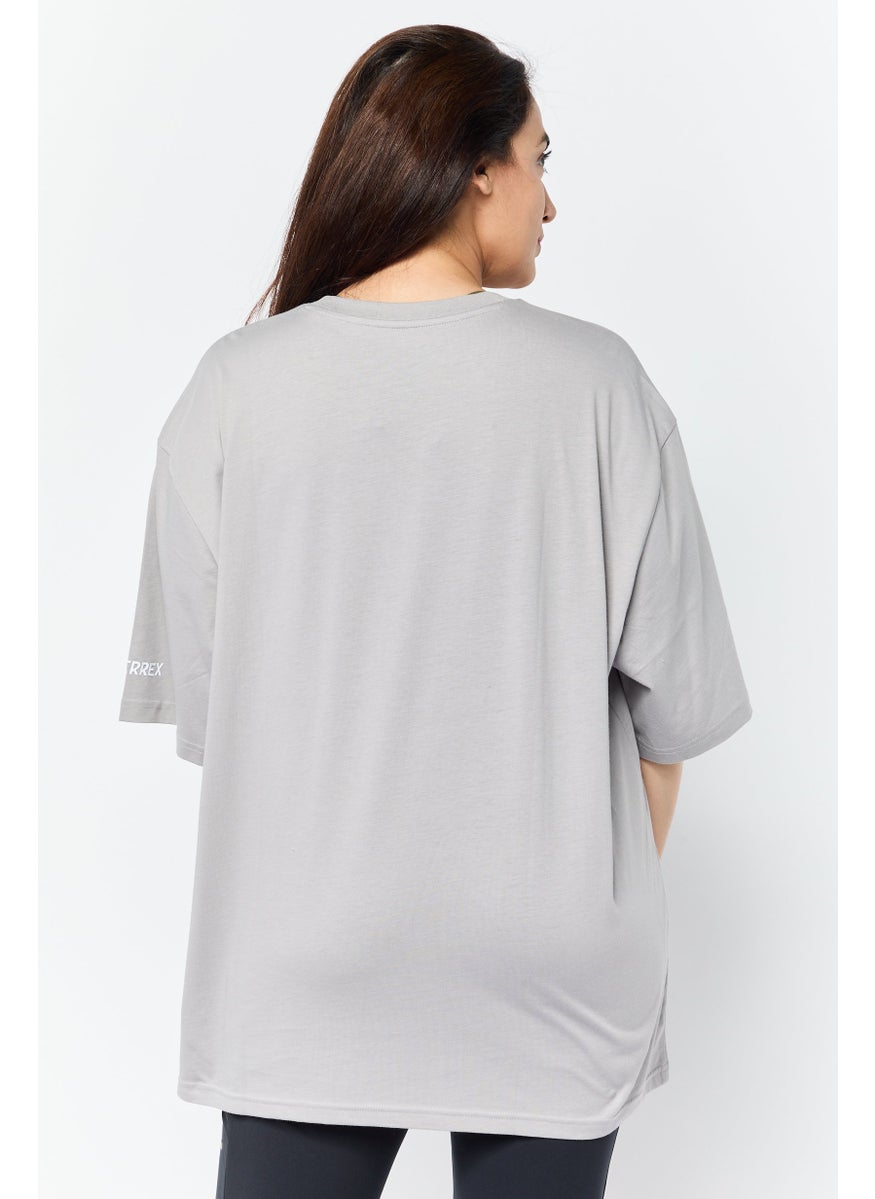 Adidas Women Sportswear Fit Short Sleeves Outdoor T-shirt, Grey  - Image 3