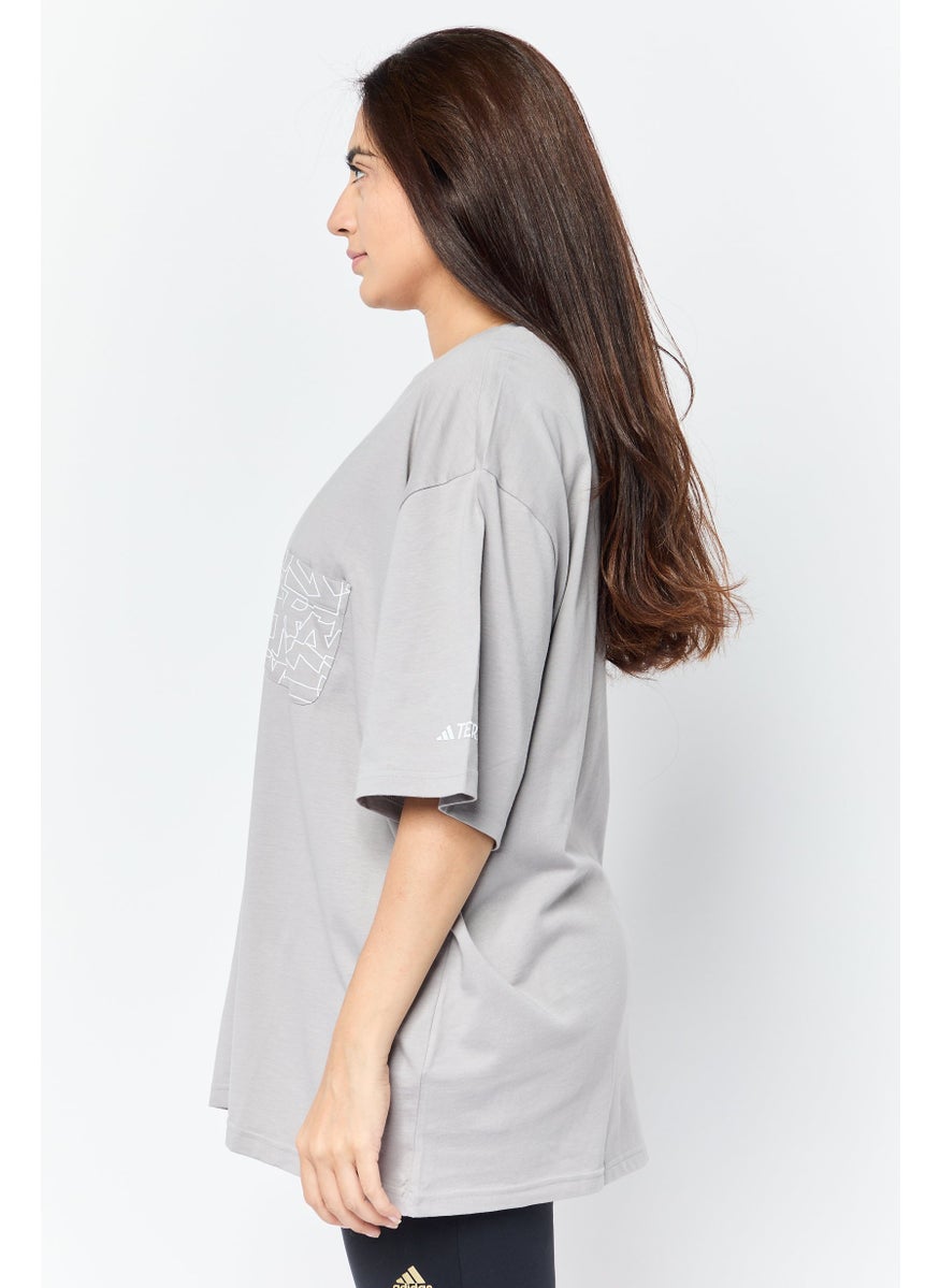 Adidas Women Sportswear Fit Short Sleeves Outdoor T-shirt, Grey  - Image 2