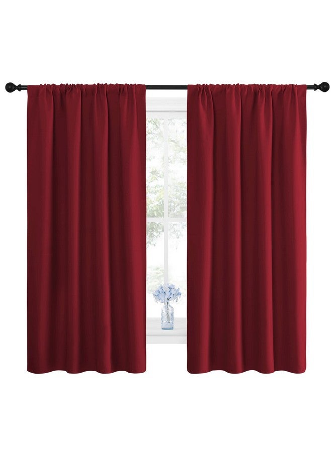 NICETOWN Christmas Burgundy Blackout Curtains and Drapes - Thermal Insulated Solid Rod Pocket Blackout Draperies/Panels for Gift (1 Pair, 42 by 63 inches, Burgundy Red) - Image 1