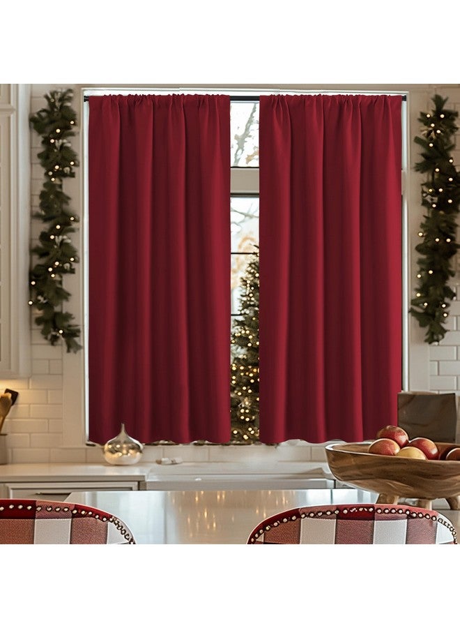 NICETOWN Christmas Burgundy Blackout Curtains and Drapes - Thermal Insulated Solid Rod Pocket Blackout Draperies/Panels for Gift (1 Pair, 42 by 63 inches, Burgundy Red) - Image 2