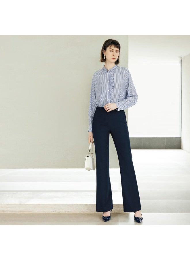 Yanyee Fashion Striped Blue Shirt Women Autumn Commuter Simple Long Sleeve Top Blue Stripes Xxl/44 - Image 2