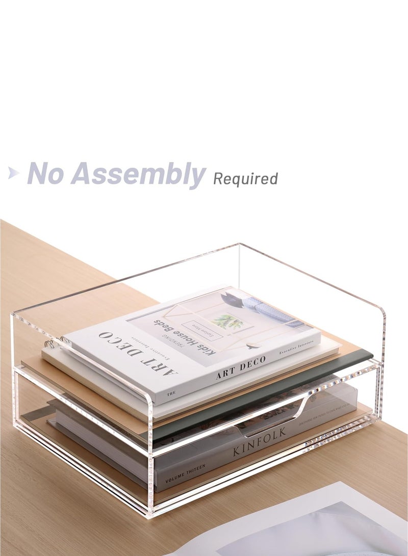 TPGP Acrylic Desk Organizer with Drawer, 2 Tier Paper Tray for Letter/A4 Printer Paper/Magazine, Home Office Supplies - Image 3