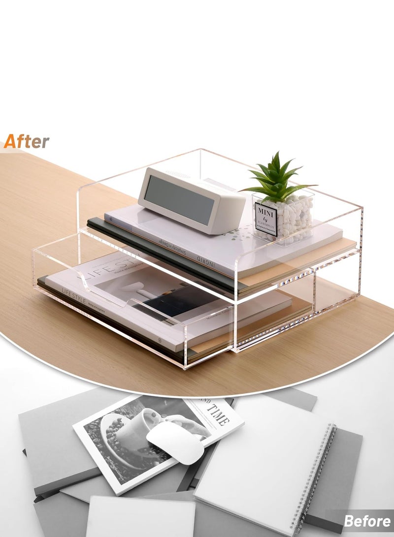 TPGP Acrylic Desk Organizer with Drawer, 2 Tier Paper Tray for Letter/A4 Printer Paper/Magazine, Home Office Supplies - Image 4