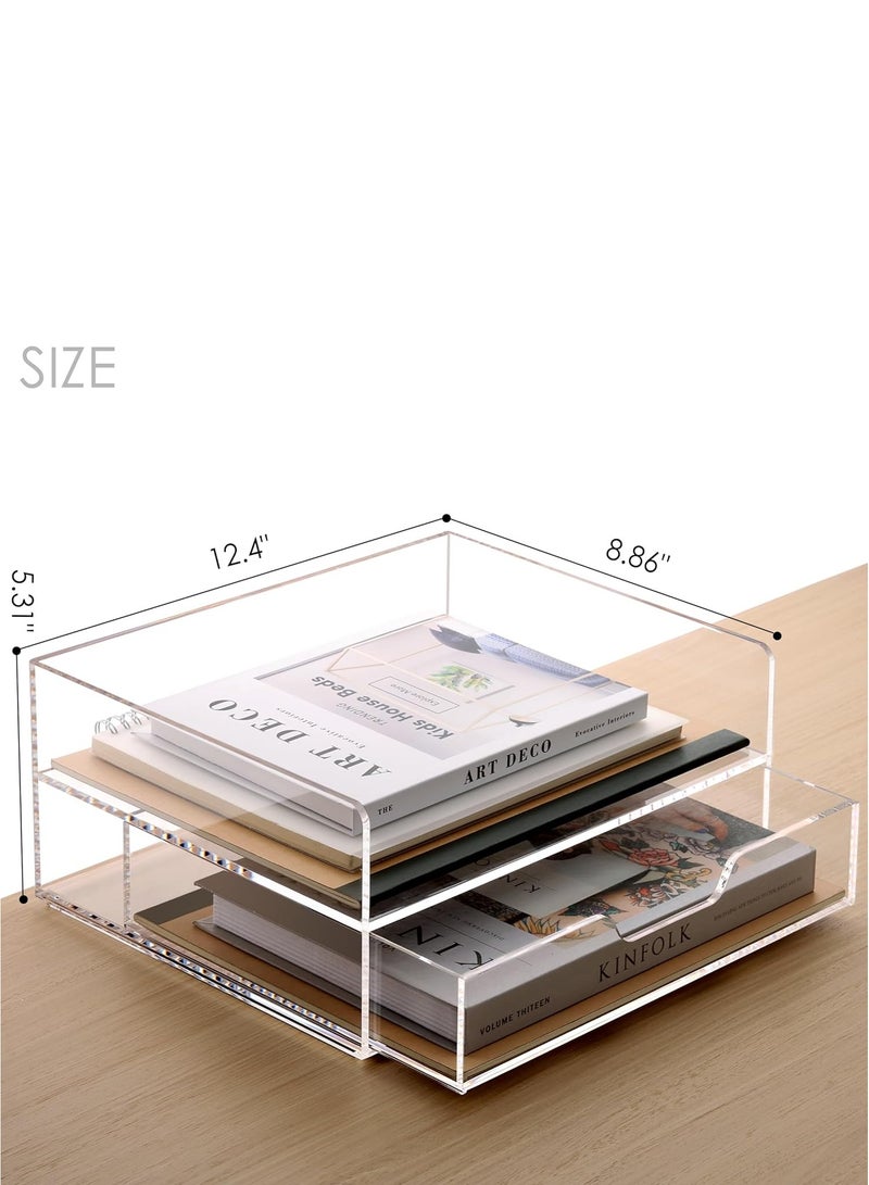 TPGP Acrylic Desk Organizer with Drawer, 2 Tier Paper Tray for Letter/A4 Printer Paper/Magazine, Home Office Supplies - Image 2