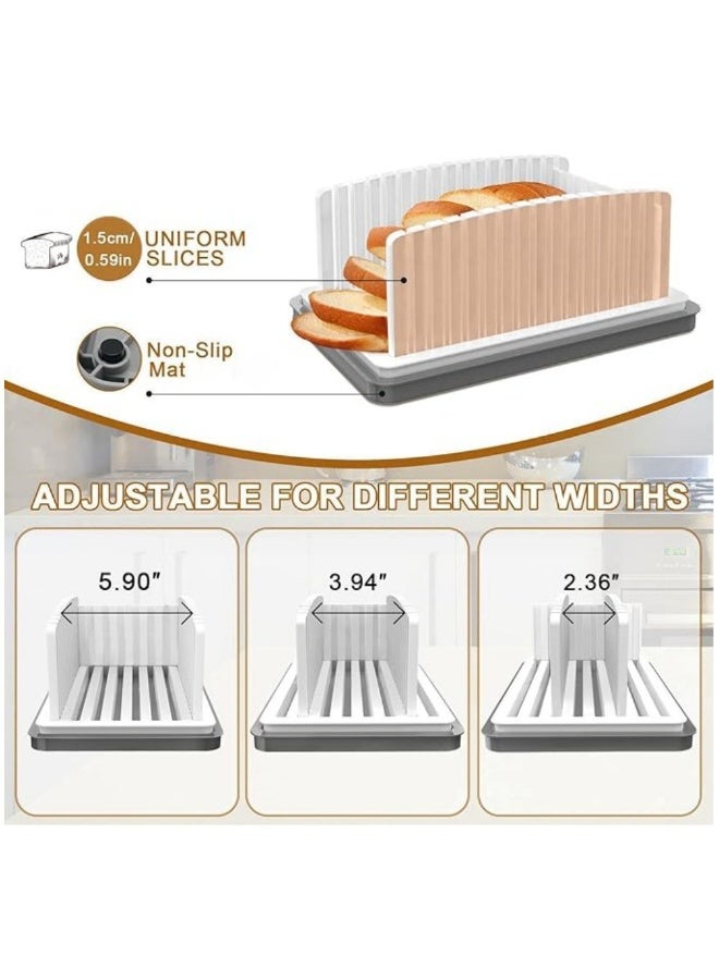 NANAO قطاعة خبز للخبز المنزلي، دليل قطاعة خبز بعرض قابل للتعديل والاستبدال، قطاعة رغيف الخبز مع صينية فتات، مناسبة للخبز المنزلي، الباجلز، الكعك - Image 3