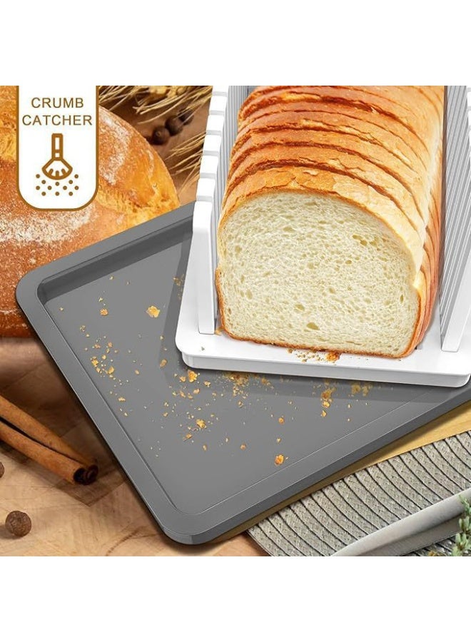 NANAO قطاعة خبز للخبز المنزلي، دليل قطاعة خبز بعرض قابل للتعديل والاستبدال، قطاعة رغيف الخبز مع صينية فتات، مناسبة للخبز المنزلي، الباجلز، الكعك - Image 4