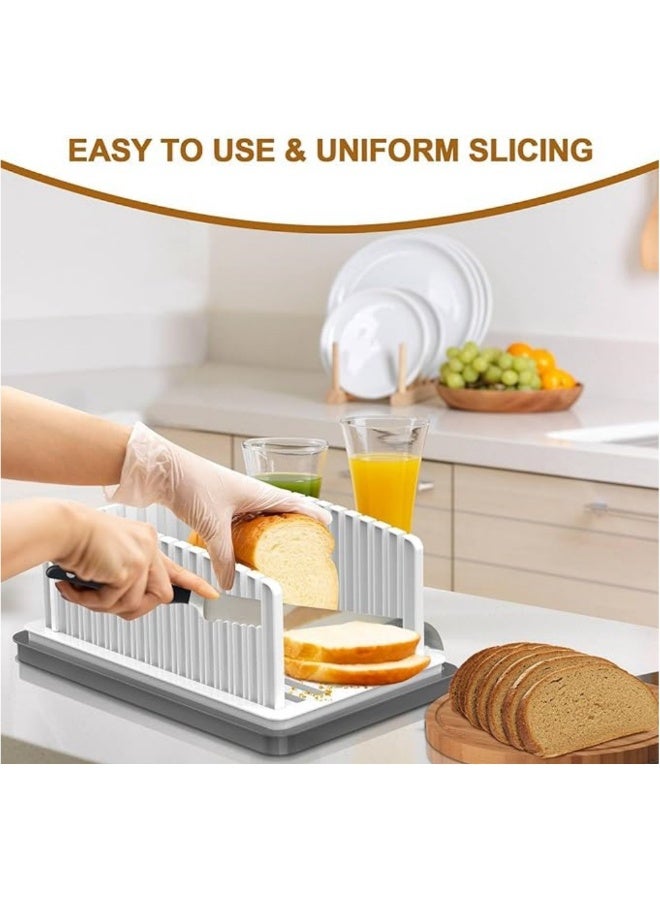 NANAO قطاعة خبز للخبز المنزلي، دليل قطاعة خبز بعرض قابل للتعديل والاستبدال، قطاعة رغيف الخبز مع صينية فتات، مناسبة للخبز المنزلي، الباجلز، الكعك - Image 2