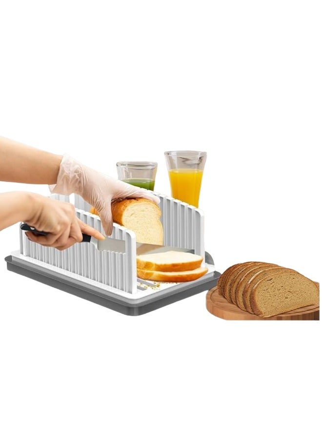 NANAO قطاعة خبز للخبز المنزلي، دليل قطاعة خبز بعرض قابل للتعديل والاستبدال، قطاعة رغيف الخبز مع صينية فتات، مناسبة للخبز المنزلي، الباجلز، الكعك - Image 1