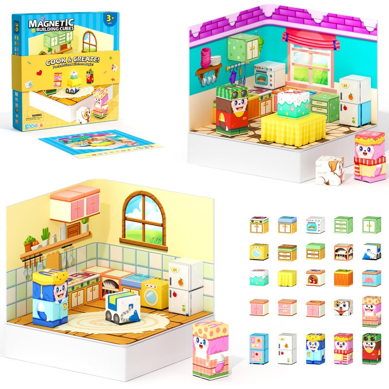 Gooidea Magnetic Blocks 2in1 Magnetic Building Blocks Creative Building Craft Sensory Clicking Rustling Travel Toys Kids Toys Games PocketSized Kitchen Magic Display - Image 3