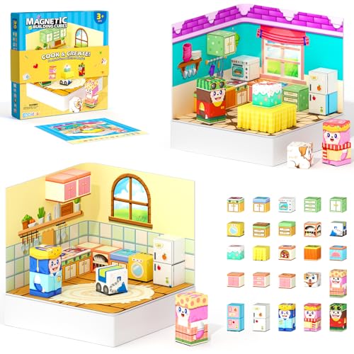 Gooidea Magnetic Blocks 2in1 Magnetic Building Blocks Creative Building Craft Sensory Clicking Rustling Travel Toys Kids Toys Games PocketSized Kitchen Magic Display - Image 1