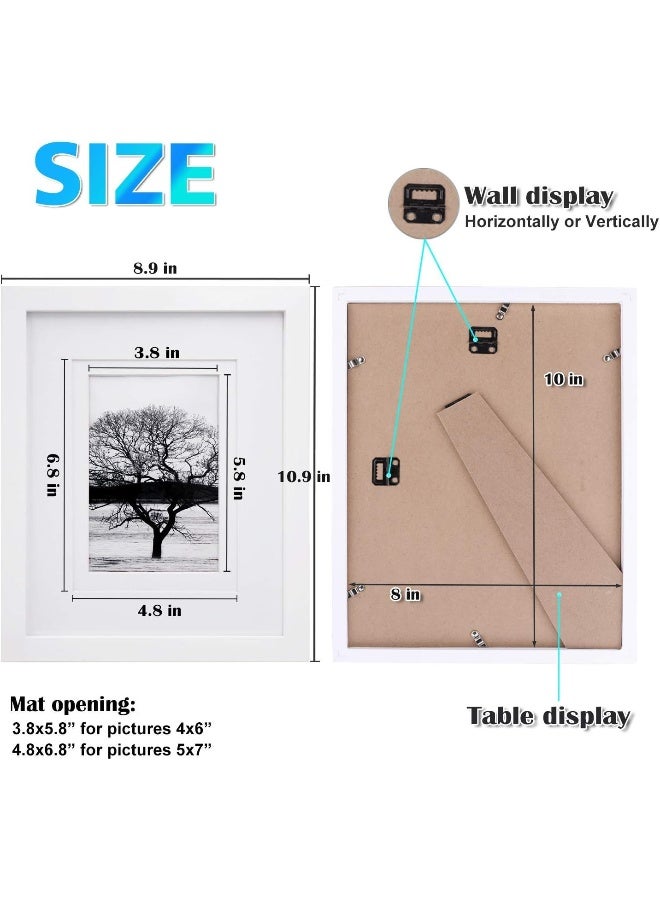 Egofine 8x10 Picture Frame Made of Solid Wood Covered by Plexiglass Display Pictures 4x65x7 with Mat or 8x10 Without Mat for Table Top Display and Wall Mounting Photo Frame White - Image 5