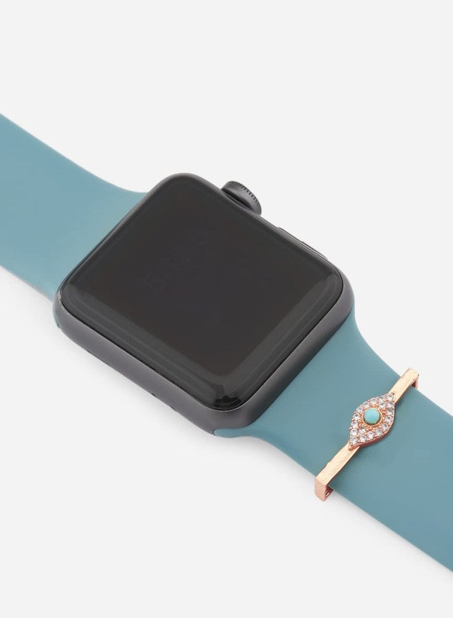 MINUTIAE Evil Eye Decorative Ring Loops Jewellery Accessories Compatible with Smart Watch Silicone Band Strap - Rose Gold | Charm Solitaire Crystals Cubic Zirconia Sparkling Diamond with Blue Stone - Image 4