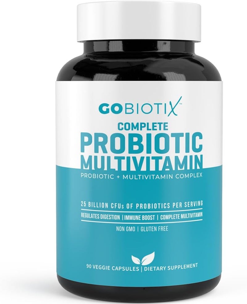 GOBIOTIX Multivitamin with Probiotics and Digestive Enzymes  25 Billion CFU  Digestive Health Probiotics for Women and Men  Gluten Free Pills  90 Capsules - Image 1