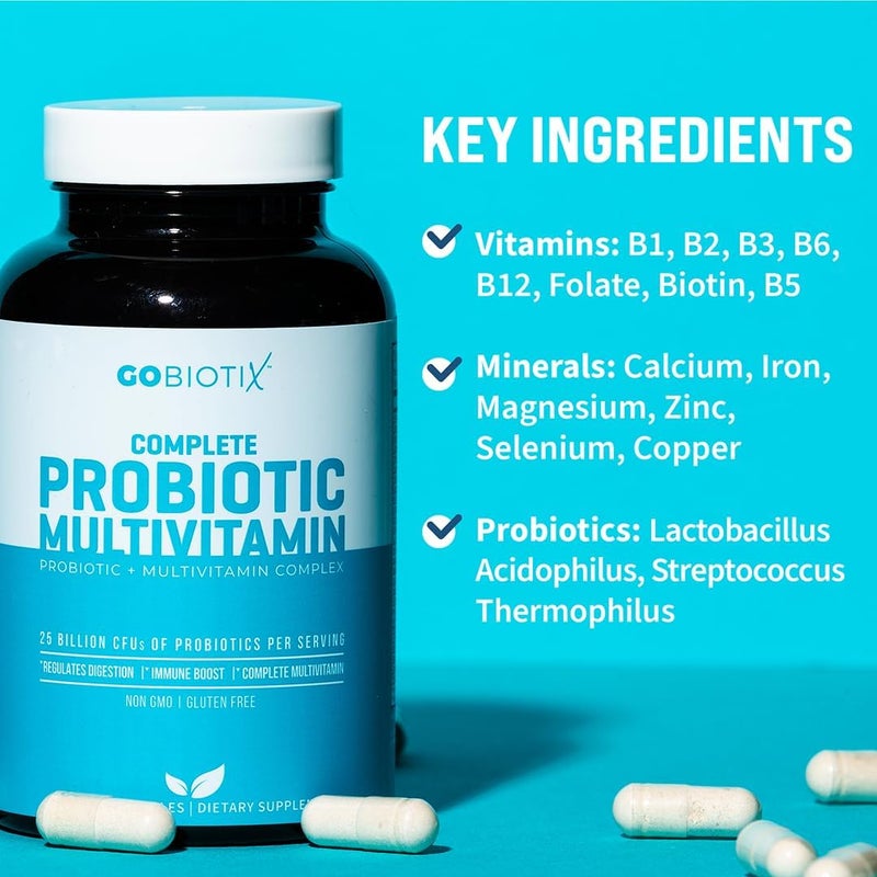 GOBIOTIX Multivitamin with Probiotics and Digestive Enzymes  25 Billion CFU  Digestive Health Probiotics for Women and Men  Gluten Free Pills  90 Capsules - Image 5