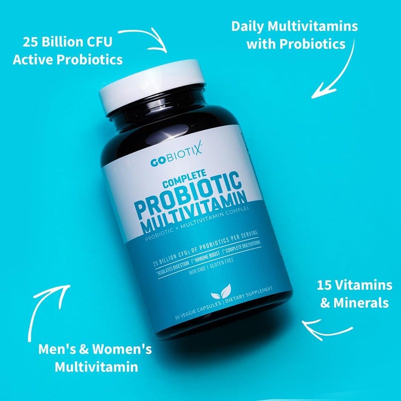 GOBIOTIX Multivitamin with Probiotics and Digestive Enzymes  25 Billion CFU  Digestive Health Probiotics for Women and Men  Gluten Free Pills  90 Capsules - Image 2