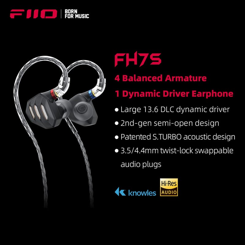 FIIO FH7S in-Ear Earphones High-Performance 1DD+4BA Hybrid Technology IEM Earbuds with 3.5/4.4mm Plug - Image 2