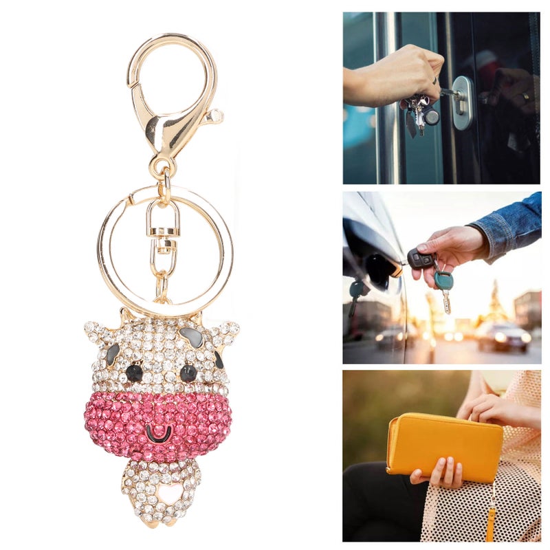 Rhinestone Keychain Cute Cartoon Calf Shape Shiny Beautiful Purple Rhinestone Keychain for Car Pendant Bag Ornament - Image 4