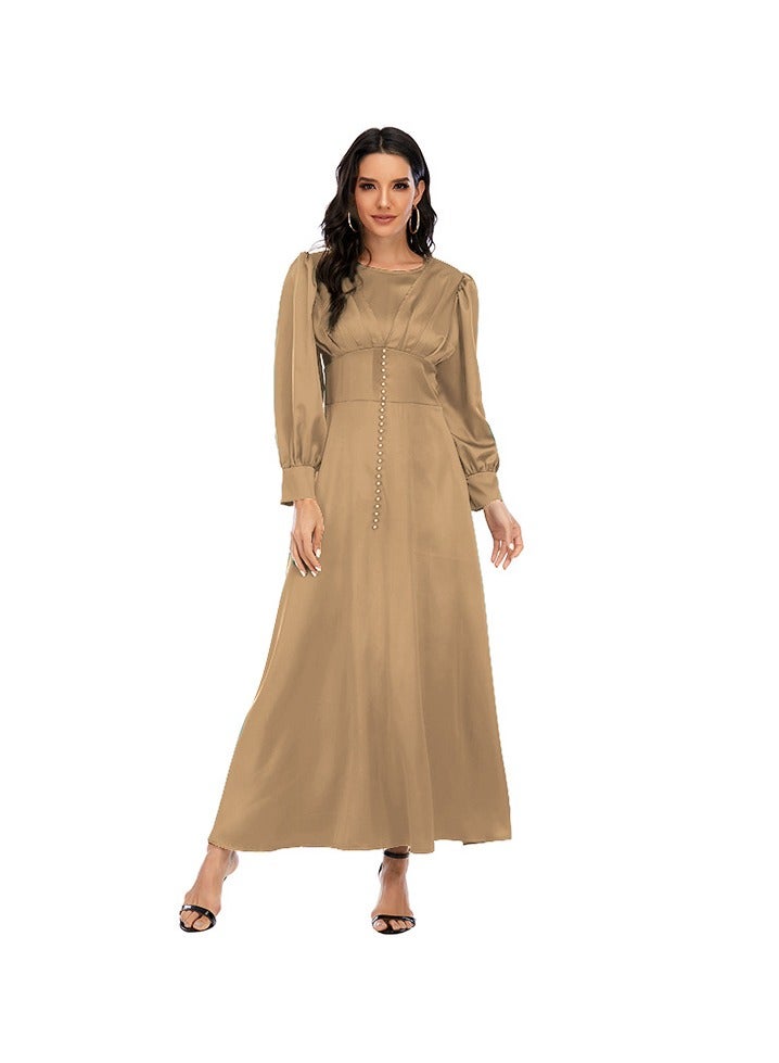 KUYING Muslim Long Dress Elegant Satin Beaded Dress  - Image 1