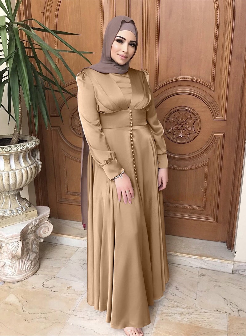 KUYING Muslim Long Dress Elegant Satin Beaded Dress  - Image 2