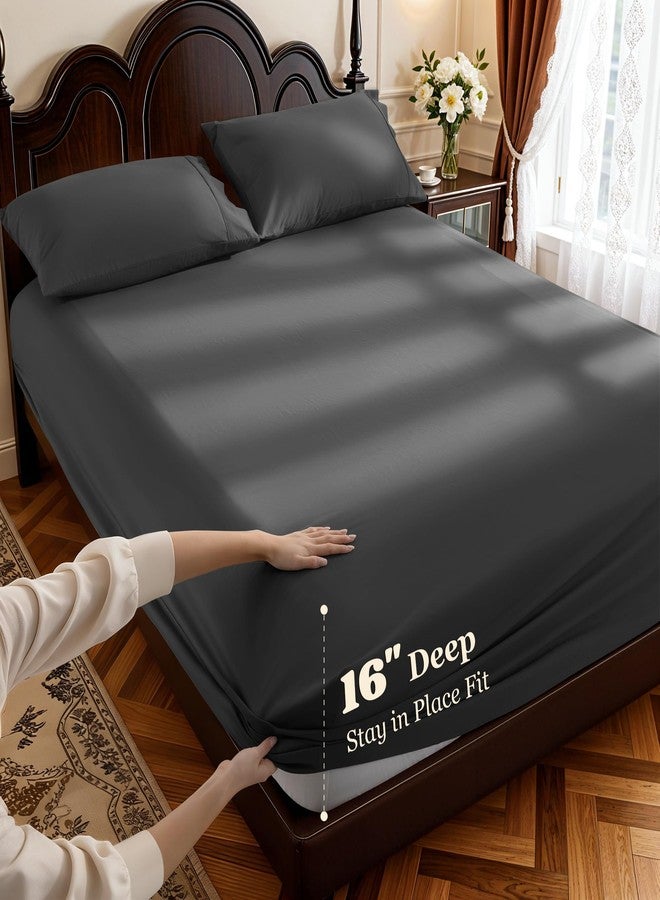 LBRO2M طقم ملاءات LBRO2M قطن 100% بعدد خيوط 1000، طقم من 4 قطع (أسود، كوين) - Image 4
