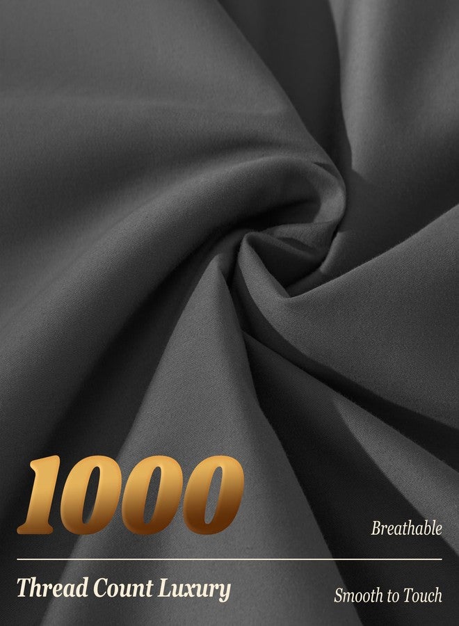 LBRO2M طقم ملاءات LBRO2M قطن 100% بعدد خيوط 1000، طقم من 4 قطع (أسود، كوين) - Image 3
