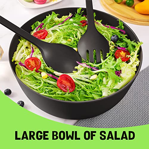 ECOWAY Bamboo Fiber Salad Bowl Set,Large Mixing Bowl with Natural Bamboo Lid and Utensils,4 Serving Bowls,Spoon,Fork and Fabric Bag for Salad,Soup,Vegetables,Pasta and Fruits(Black,9.8inches) - Image 5