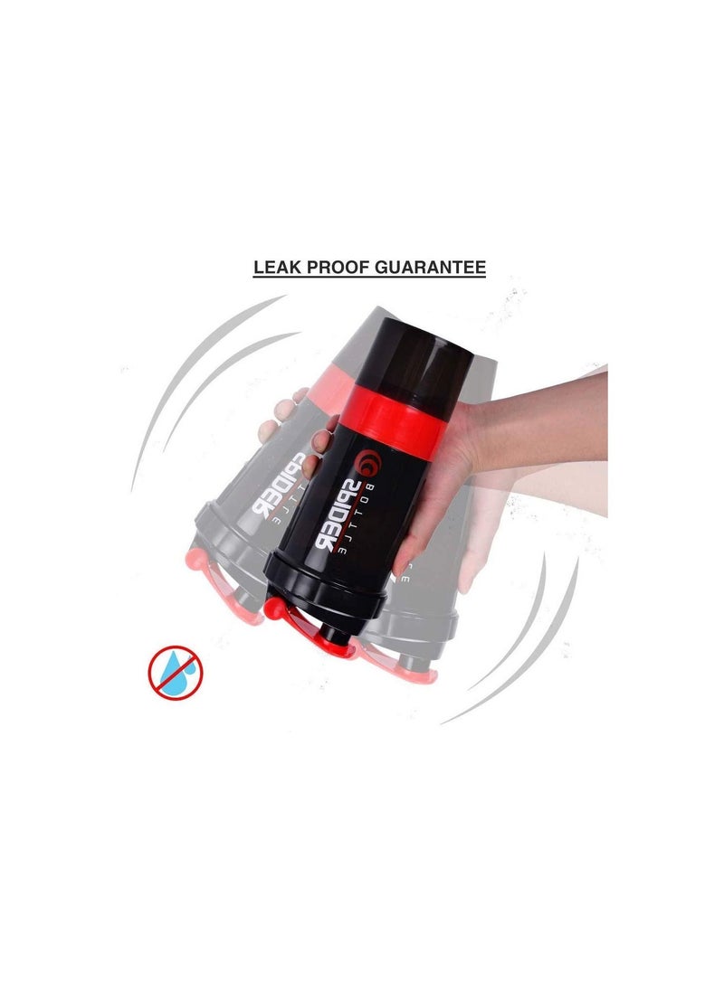 H PRO - H PRO Spider Bottle | Non Slip 3 Layer Twist Off Bottle | Leak Proof Blender Bottle With Supplement and Pill Storage Compartment | BPA Free Plastic Bottle Ideal For Preworkout Protein Drink-Red - Image 1