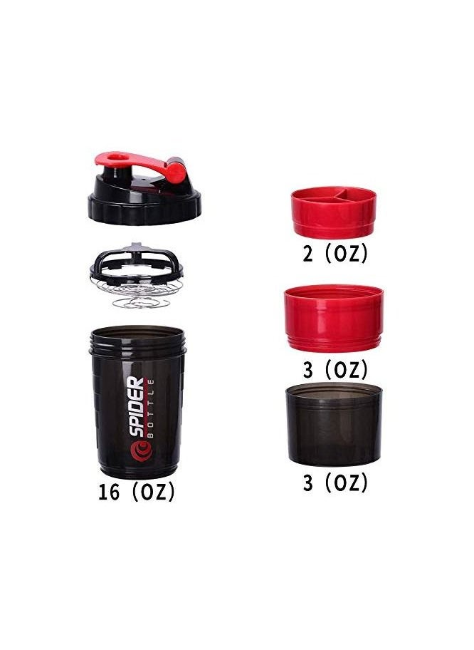 H PRO - H PRO Spider Bottle | Non Slip 3 Layer Twist Off Bottle | Leak Proof Blender Bottle With Supplement and Pill Storage Compartment | BPA Free Plastic Bottle Ideal For Preworkout Protein Drink-Red - Image 1