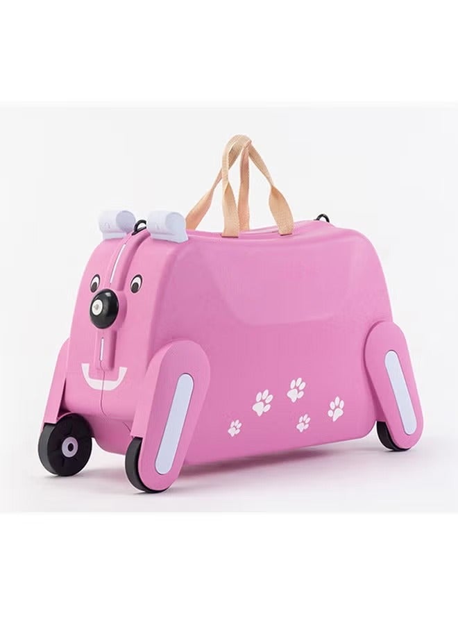 BLOOMING TIME Pink Puppy Children's Suitcase Can Be Single Shoulder Strap Roller Can Be Ridden And Pulled Pink - Image 1