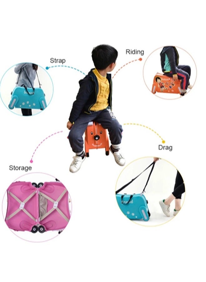 BLOOMING TIME Pink Puppy Children's Suitcase Can Be Single Shoulder Strap Roller Can Be Ridden And Pulled Pink - Image 4