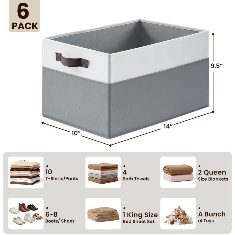 Criusia Closet Organizers and Storage Baskets - 6 Pack Shelf Organizer Bins with Handles - Clothes Storage Bins for Bedroom Nursery Home Closet Organization - Blanket Toy Storage Organizer - Image 2