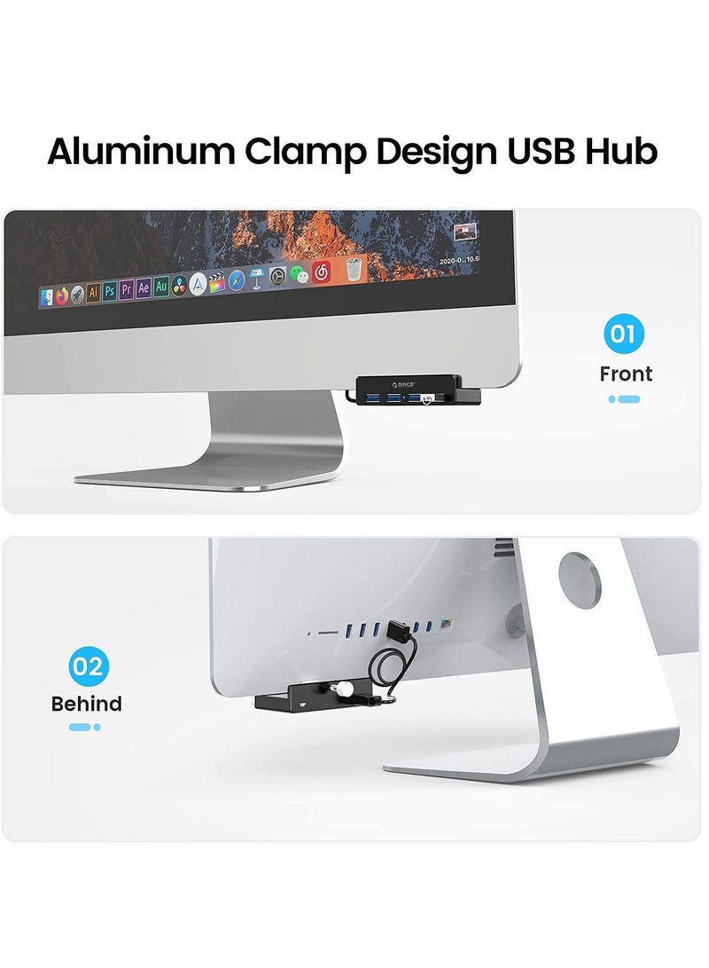 Y&D USB Hub 3.0, Desk 4 Port Aluminum Clamp with Durable Adjustable Clip, Desktop Powered for iMac /Laptop/PC (Black) - Image 4