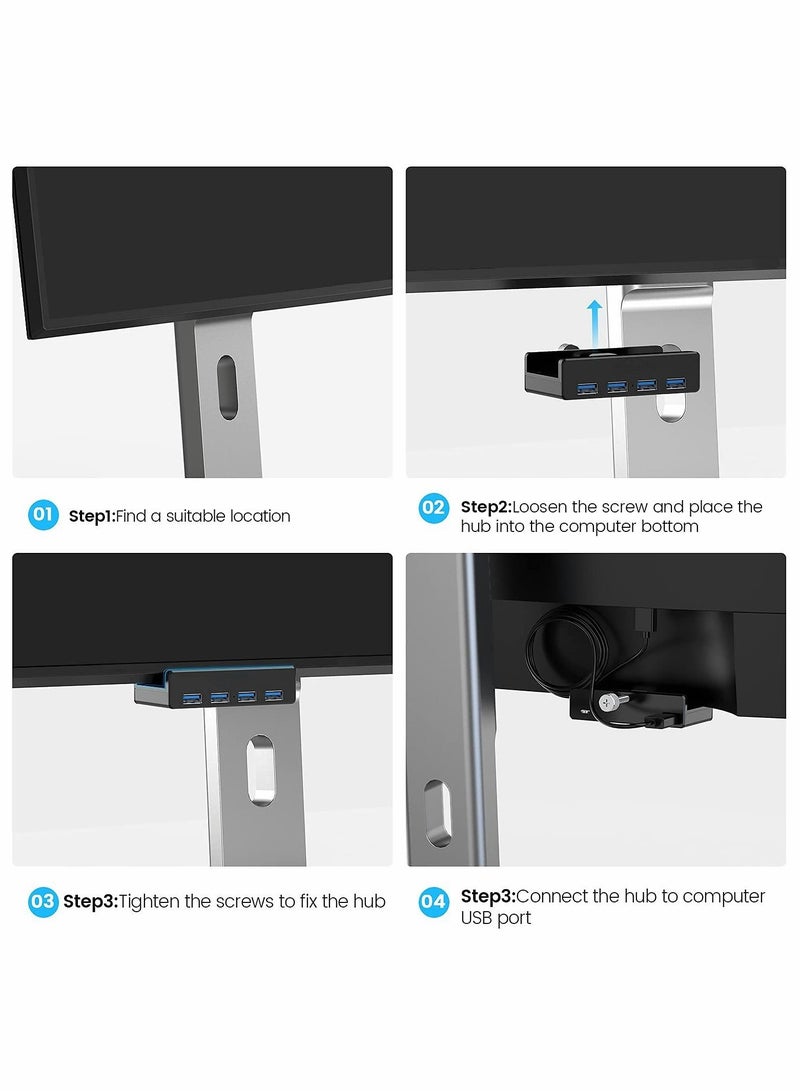 Y&D USB Hub 3.0, Desk 4 Port Aluminum Clamp with Durable Adjustable Clip, Desktop Powered for iMac /Laptop/PC (Black) - Image 5