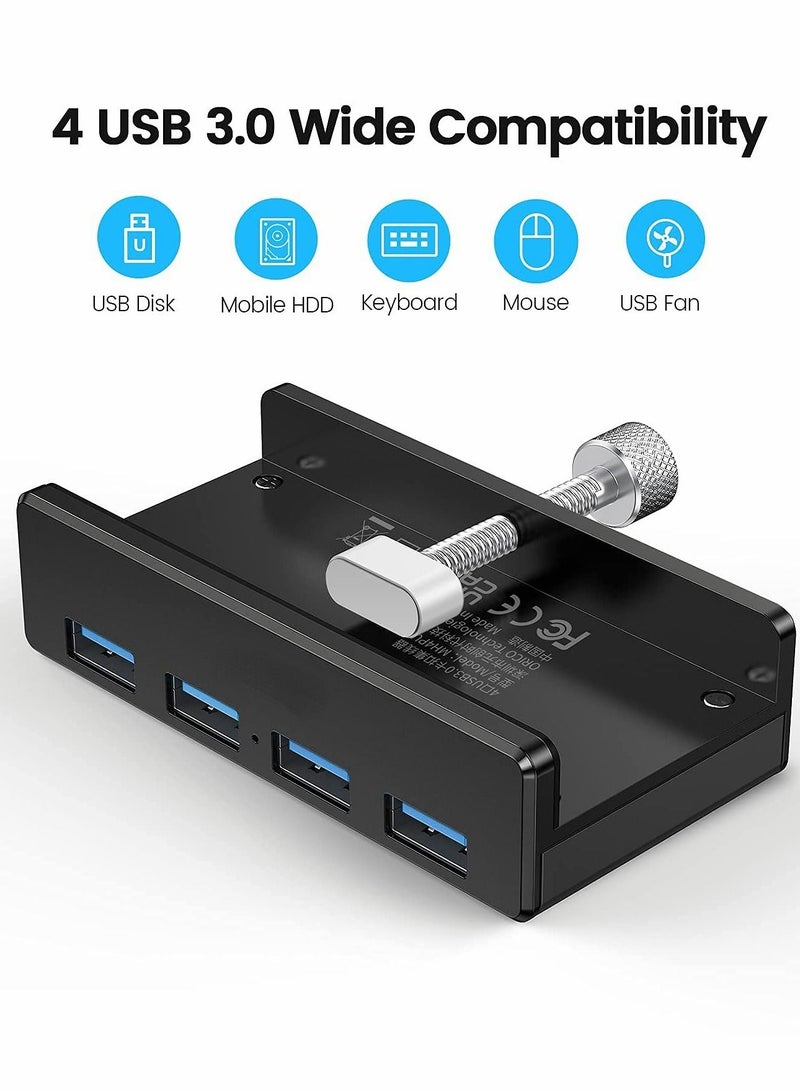 Y&D USB Hub 3.0, Desk 4 Port Aluminum Clamp with Durable Adjustable Clip, Desktop Powered for iMac /Laptop/PC (Black) - Image 3