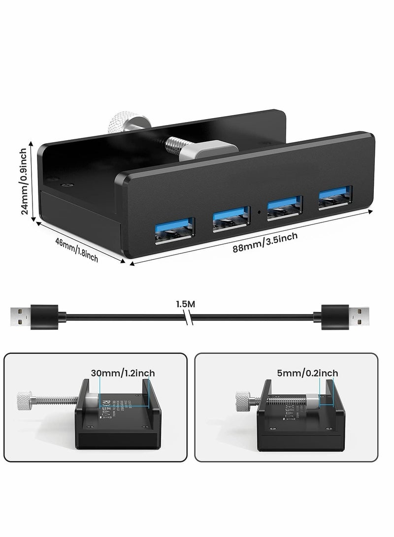 Y&D USB Hub 3.0, Desk 4 Port Aluminum Clamp with Durable Adjustable Clip, Desktop Powered for iMac /Laptop/PC (Black) - Image 2