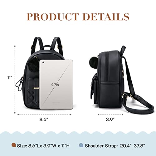 Missnine Mini Backpack for Women Cute Small Backpack Purse With Pompom PU Leather Bookbag Small Casual Daypacks For Ladies - Image 3
