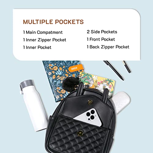 Missnine Mini Backpack for Women Cute Small Backpack Purse With Pompom PU Leather Bookbag Small Casual Daypacks For Ladies - Image 2