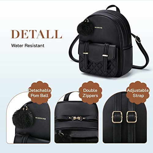 Missnine Mini Backpack for Women Cute Small Backpack Purse With Pompom PU Leather Bookbag Small Casual Daypacks For Ladies - Image 5