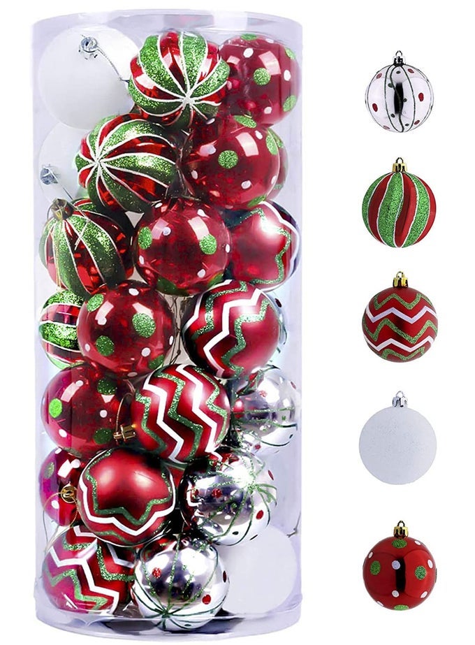 CHRISTMAS ORNAMENTS TREE DECORATIONS 35CT RED GREEN WHITE SHATTERPROOF CHRISTMAS BALL ORNAMENTS SET 276 INCH DECORATIVE HANGING ORNAMENT BULK FOR XMAS HOLIDAY PARTY DECOR