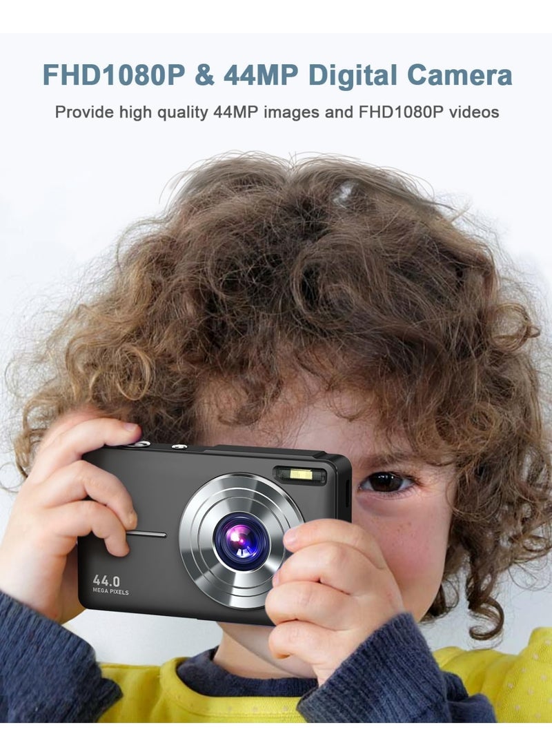 Halamine Digital Camera, FHD 1080P  Kids Camera,with 32GB Memory Card ，44MP Point Digital  Camera , Compact Small Camera for Kids (Black)  - Image 4