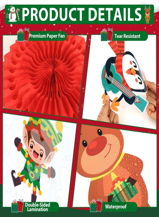 Justforjoyful مجموعة زينة لوحة إعلانات عيد الميلاد، زينة ثلاثية الأبعاد لسانتا كلوز للفصول الدراسية مع كرات ورقية، مراوح ورقية، مجسمات رجل الثلج والرنة، مناسبة لتزيين جدران وأبواب المدرسة، ولوازم حفلات الشتاء. - Image 5