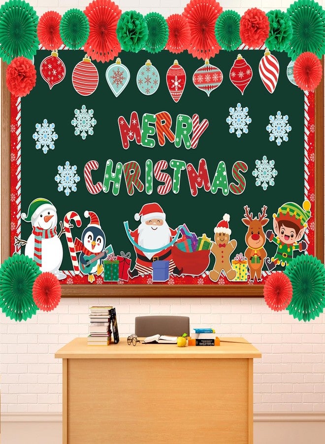 Justforjoyful مجموعة زينة لوحة إعلانات عيد الميلاد، زينة ثلاثية الأبعاد لسانتا كلوز للفصول الدراسية مع كرات ورقية، مراوح ورقية، مجسمات رجل الثلج والرنة، مناسبة لتزيين جدران وأبواب المدرسة، ولوازم حفلات الشتاء. - Image 1