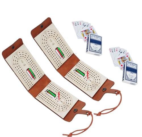 PARAROSE Travel Cribbage Board Game Set Portable Travel Games Includes Storage Space 2 Deck 12 Pegs of Cards and Instructions Classic Family Cribbage Game Ideal for Family Fun and Entertaining 2pack - Image 1