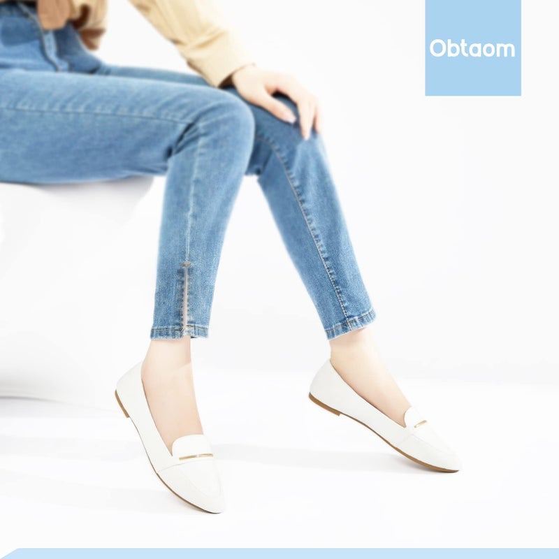 Obtaom Women's Pointy Toe Loafer Flat Comfortable Faux Suede Work Shoes,Cute Penny Loafer Slip On Ballet Flat(White US9) - Image 3