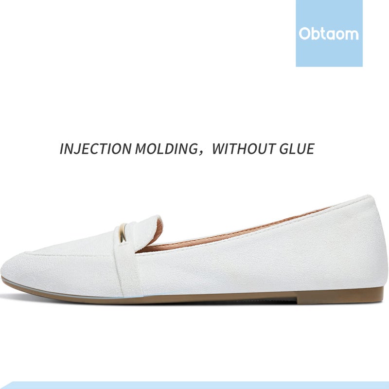 Obtaom Women's Pointy Toe Loafer Flat Comfortable Faux Suede Work Shoes,Cute Penny Loafer Slip On Ballet Flat(White US9) - Image 4